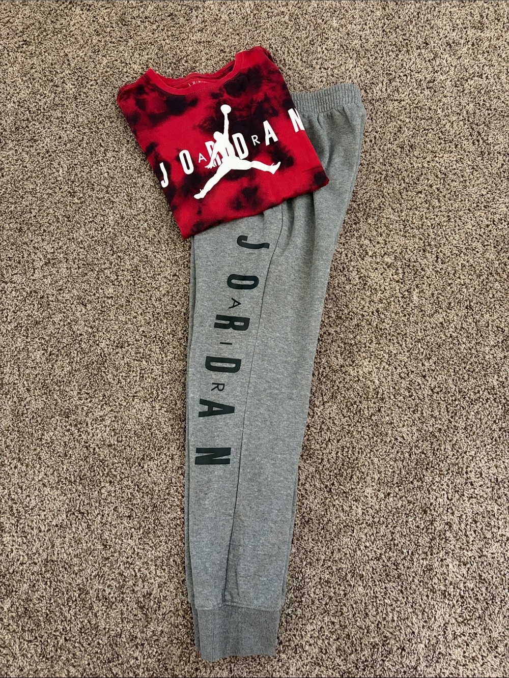 Jordan Kids Red Tie-Dye Tee with Gray Logo Joggers